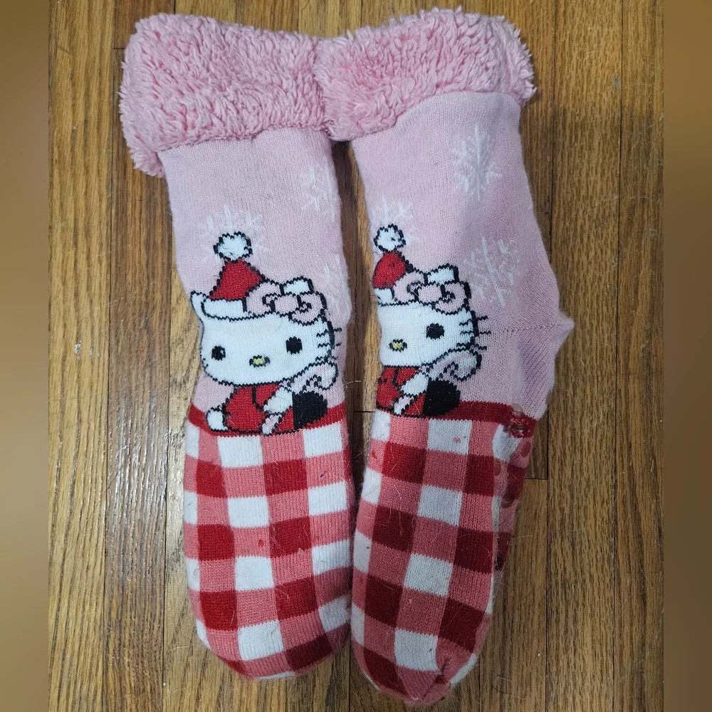 Hello Kitty Pink and Red Fuzzy Thick Holiday Socks